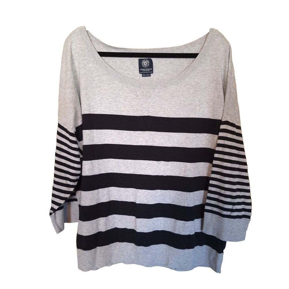 American Eagle Outfitters Sweater Womens XLarge Gray Black Striped Pullover Knit